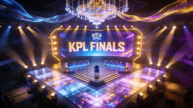 王者荣耀职业联赛KPL总决赛舞台，灯光璀璨
